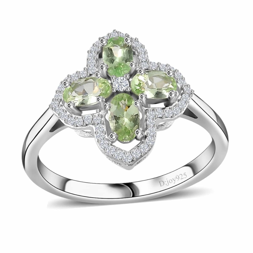 Host Pick NWOT Rare Brazilian Mint Garnet and Moissanite Clover Ringv Size 7